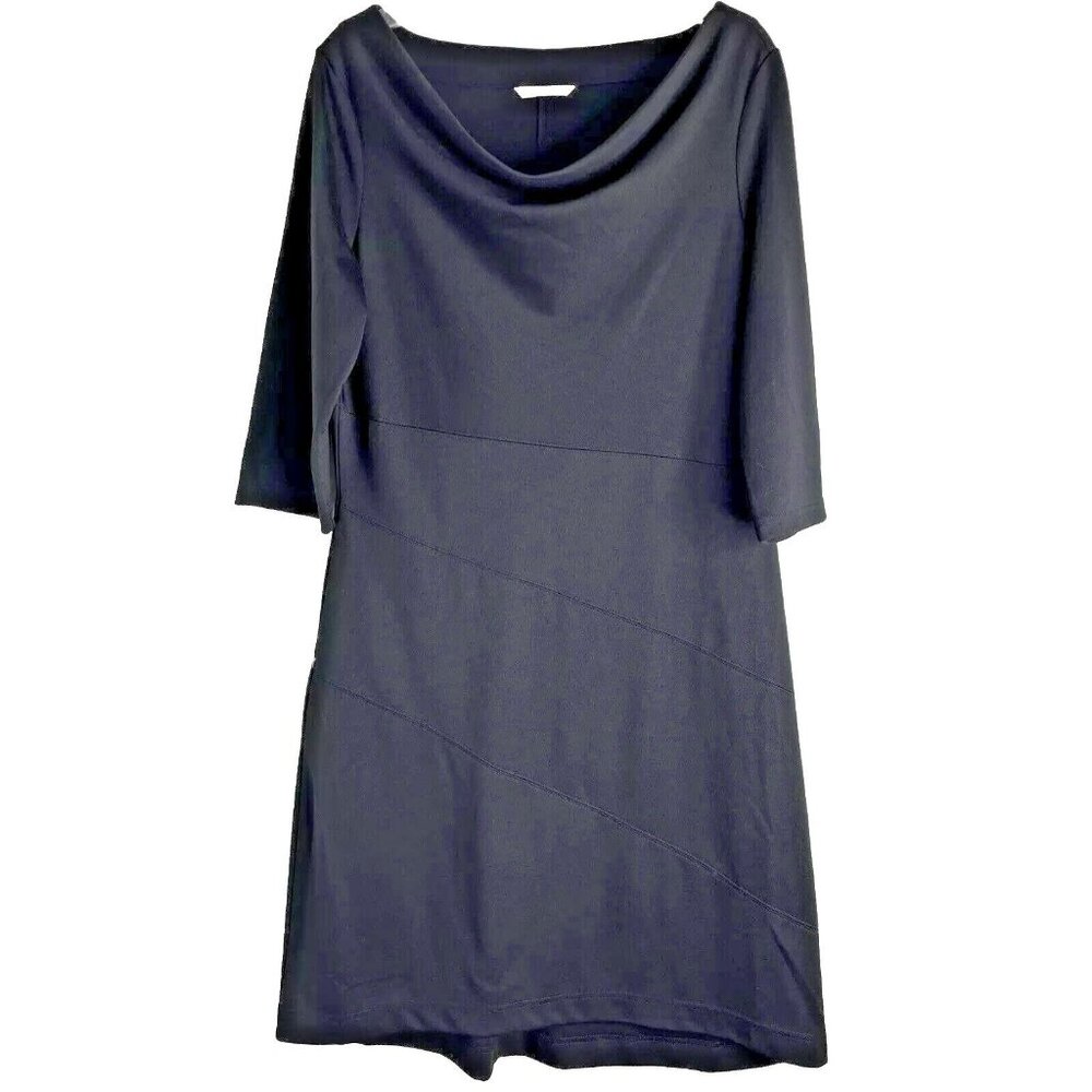 Royal Robbins Women's Ponte Cowl Neck 3/4 Sleeve Sheath Dress Black Pocket Sz M